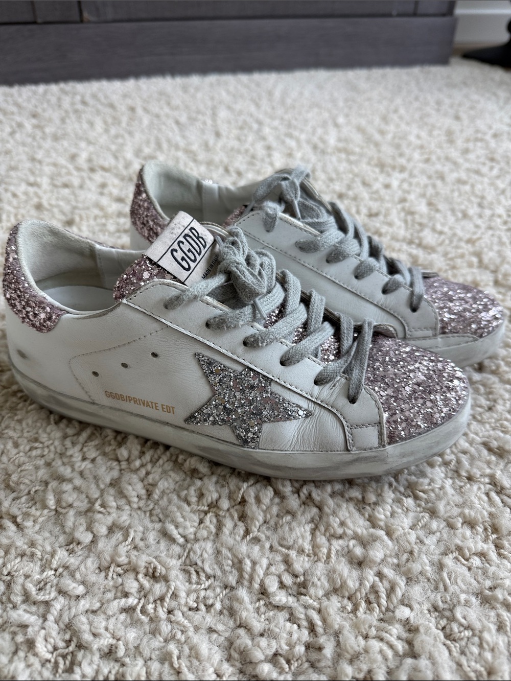 Golden Goose Women's Superstar Sneakers with Pink and Silver Glitter